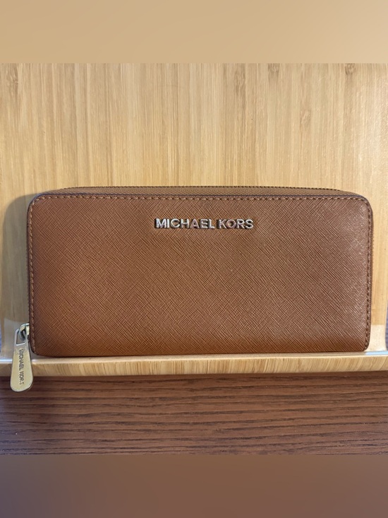 Michael Kors Handbags - Michael Kors Cognac Saffiano Zip Wallet